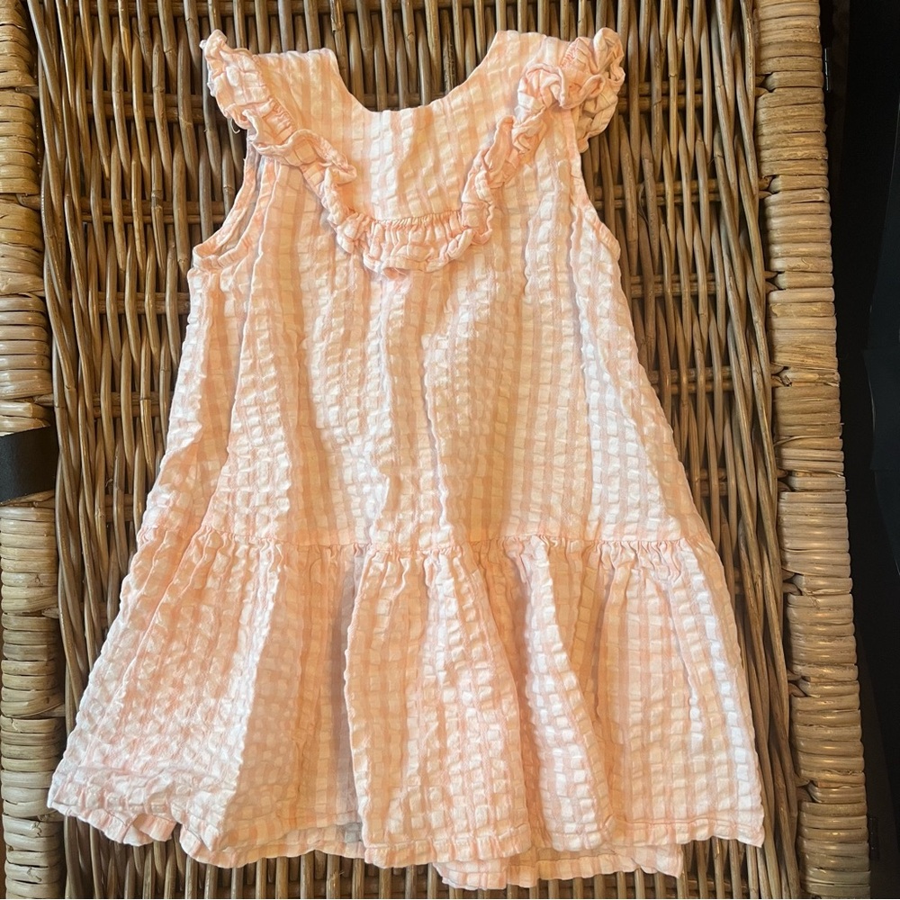 H&M Toddler Girl 12-18M Pink/White Stripped Checkered Sleeveless Ruffle Dress